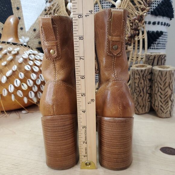 Vintage Y2K 90's Bongo Platform Chunky Heel Women's 7M Leather Tan Boots Brazil - Picture 11 of 16